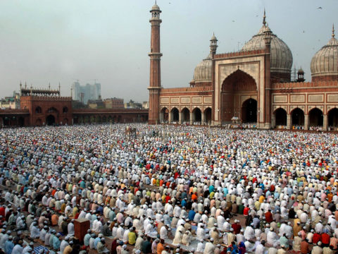 MUSLIMS OFFERING NAMAJ ON THE OCASSION OF EID AT JAMA MASJID IN THE CAPITAL
